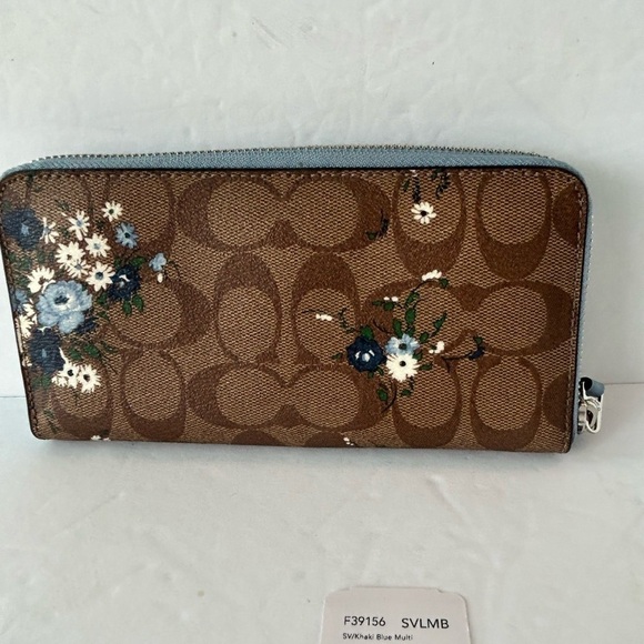 Coach NWT Ava Wallet With Blue And White Flowers On Signature Print Background - Picture 5 of 9